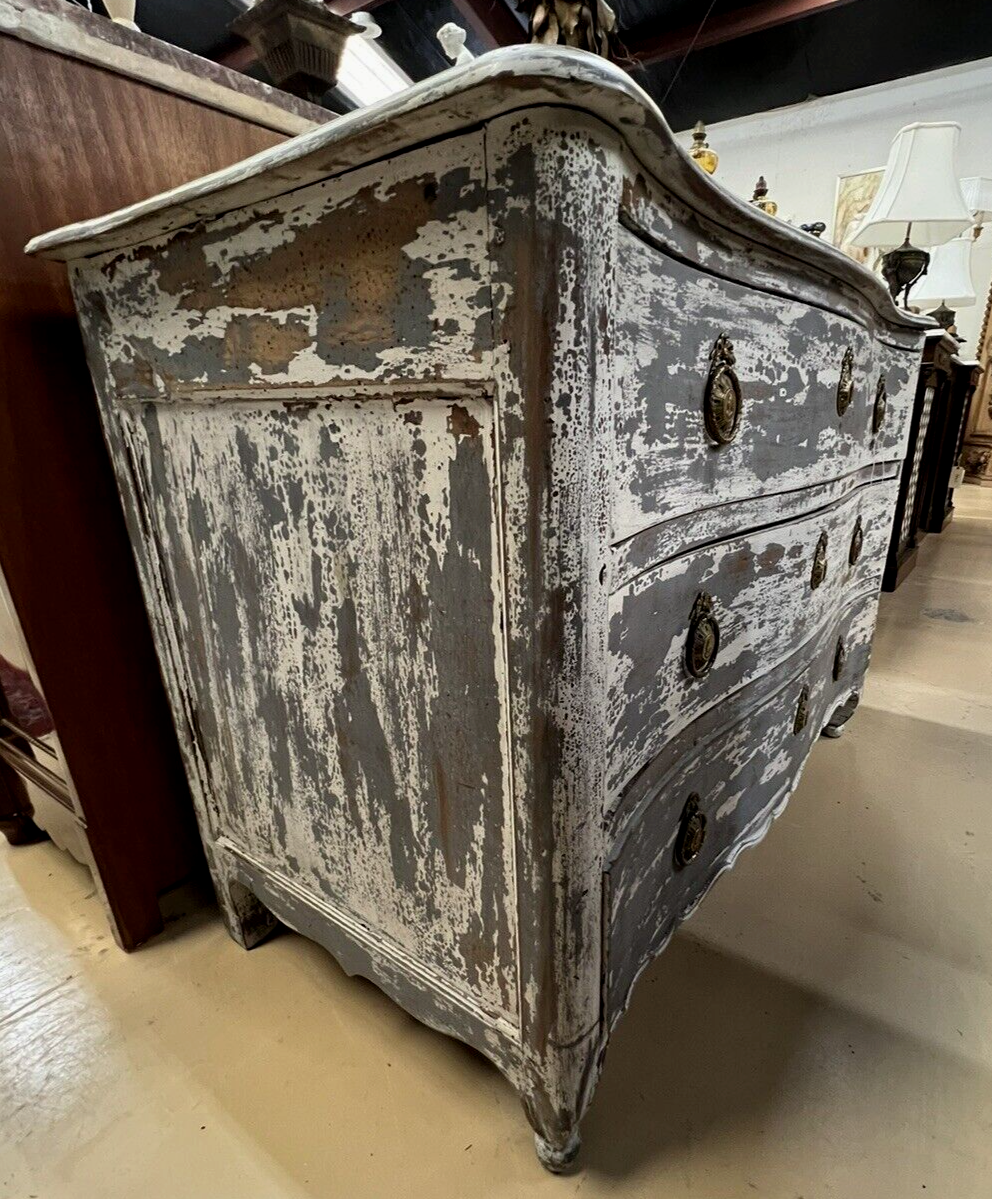Antique French Painted Louis XV Provincial Serpentine Chest of Drawers Commode