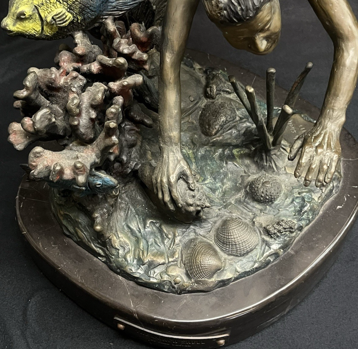 PB7 "The Conch Shell" by Carl Wagner Bronze Statue w/ Marble Base 23.25"