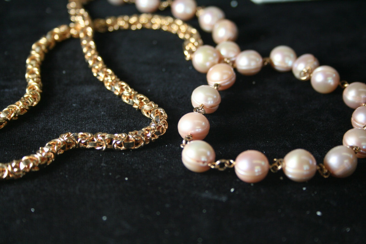 HONORA Bronze ITALY Baroque Pink Pearl 36" NECKLACE w/Byzantine Chain