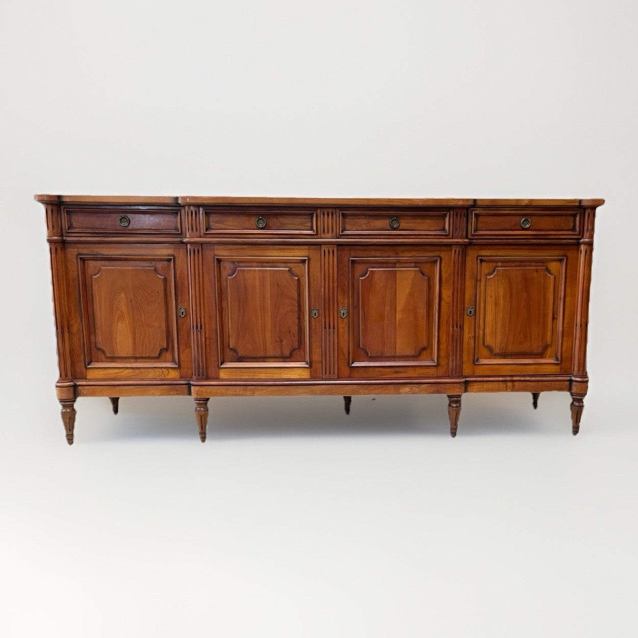LOUIS XVI STYLE FRUITWOOD BREAKFRONT SIDEBOARD 86.5"