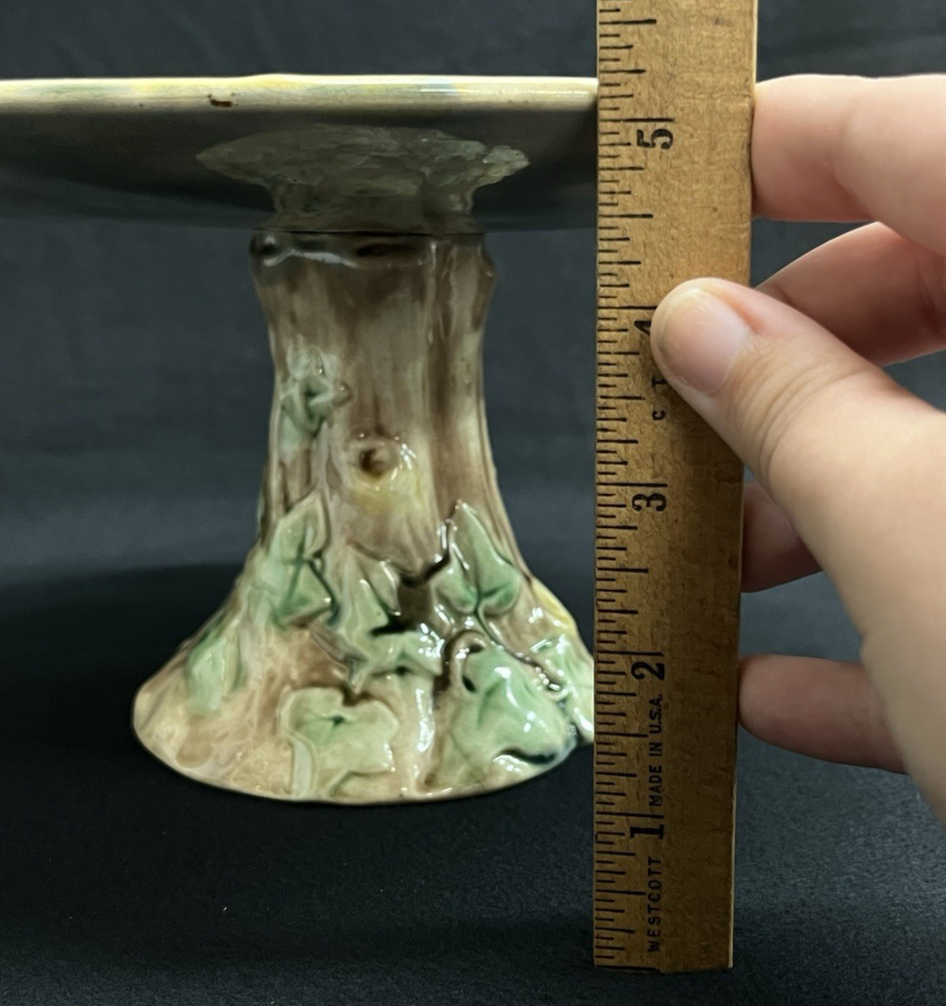 1800s Griffen Smith & Hill Etruscan Majolica Maple Leaf Pedestal Plate 9.5"