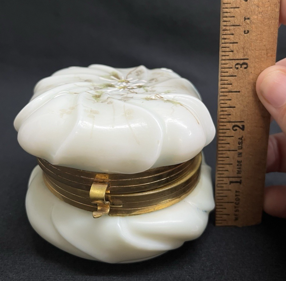 C.F. Monroe Co. Wave Crest Hand Painted Daisies Opal Glass Dresser Box