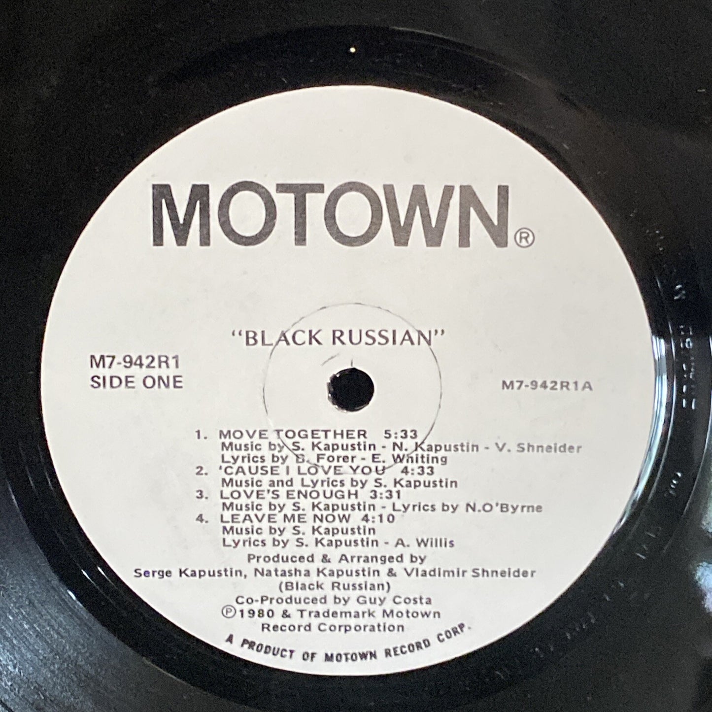 "BLACK RUSSIAN" Motown M7-942R1 Vinyl 331/3 LP Stereo 1980 DJ COPY PROMO