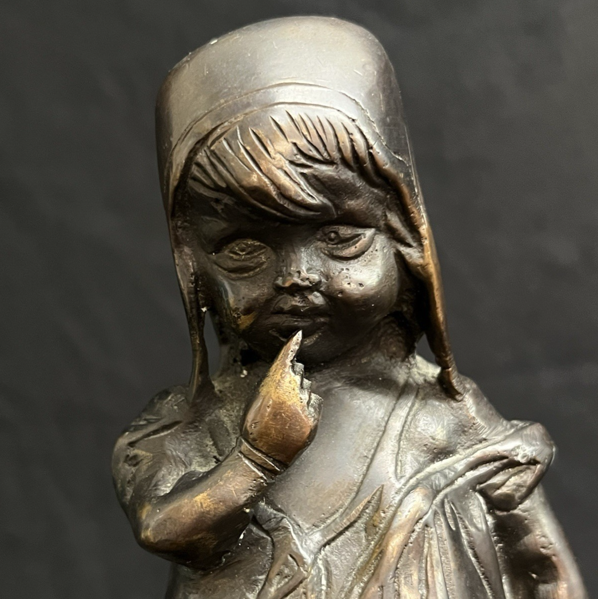 Antique After Juan Clara Bronze Sculpture Girl on Chair w/ One Shoe 11.5"