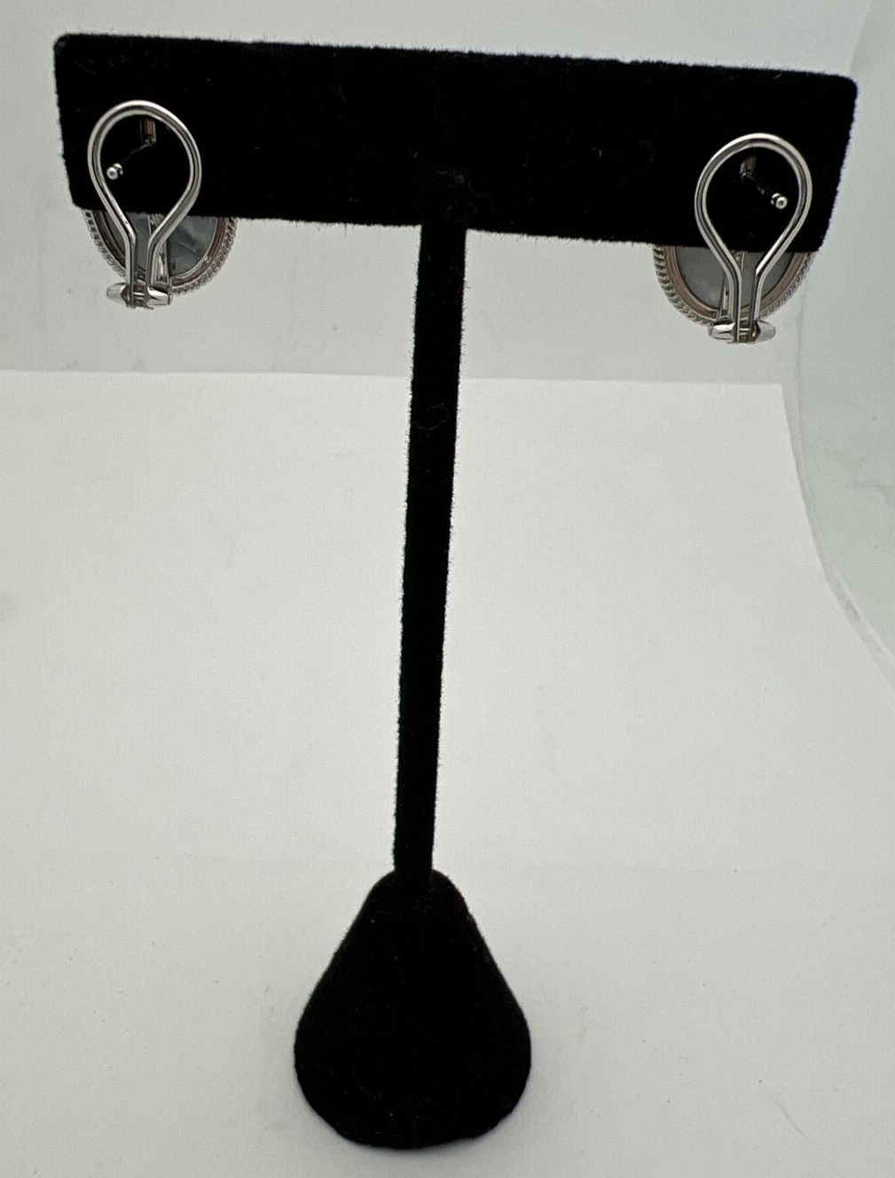 14k White Gold  Pierced  Gray Mobe  Pearl  Earrings 5.7 g  Omega back