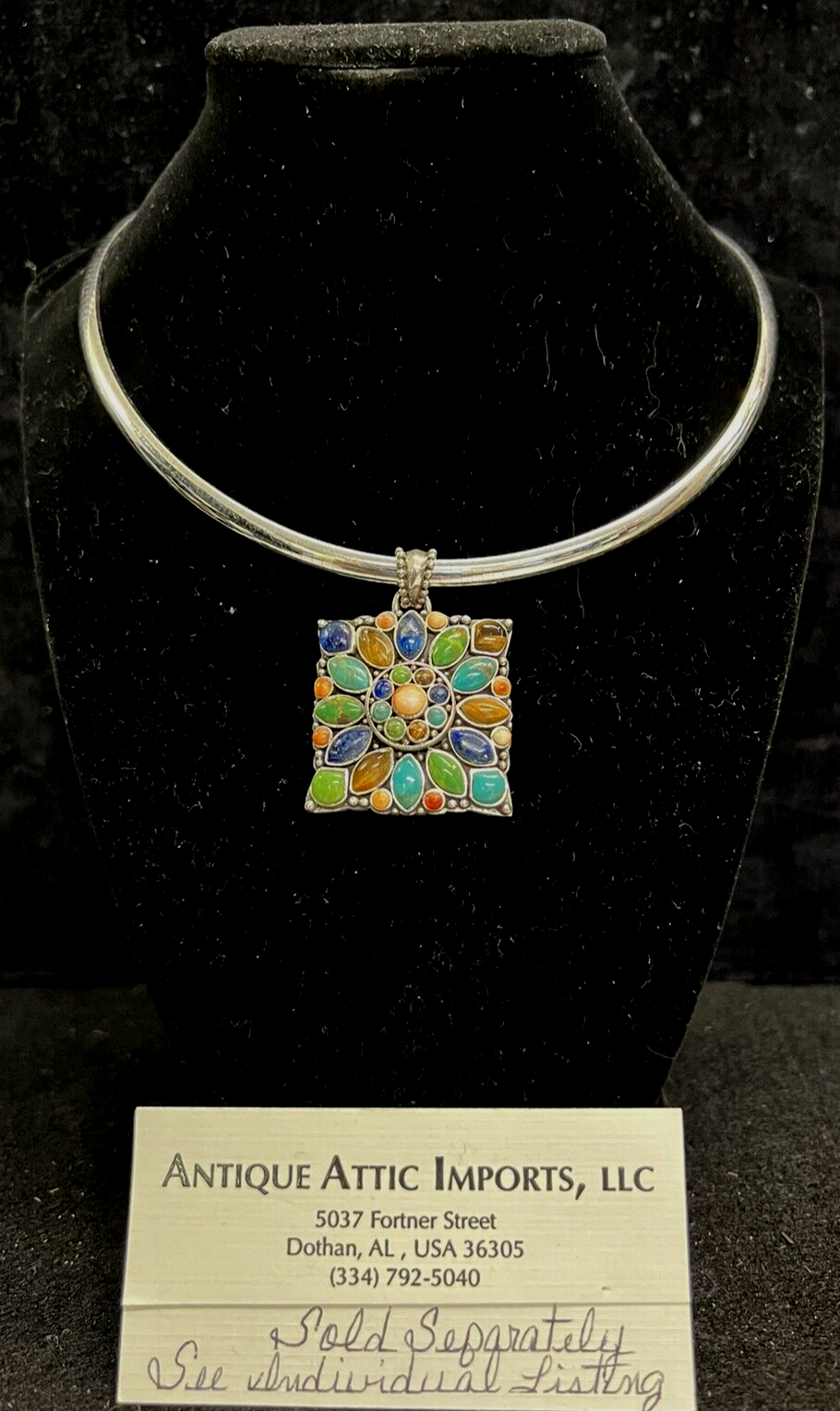 Multi Stone Blossom Pendant 925 SS Lapis Lazuli, Coral , Turquoise, Don Lucas