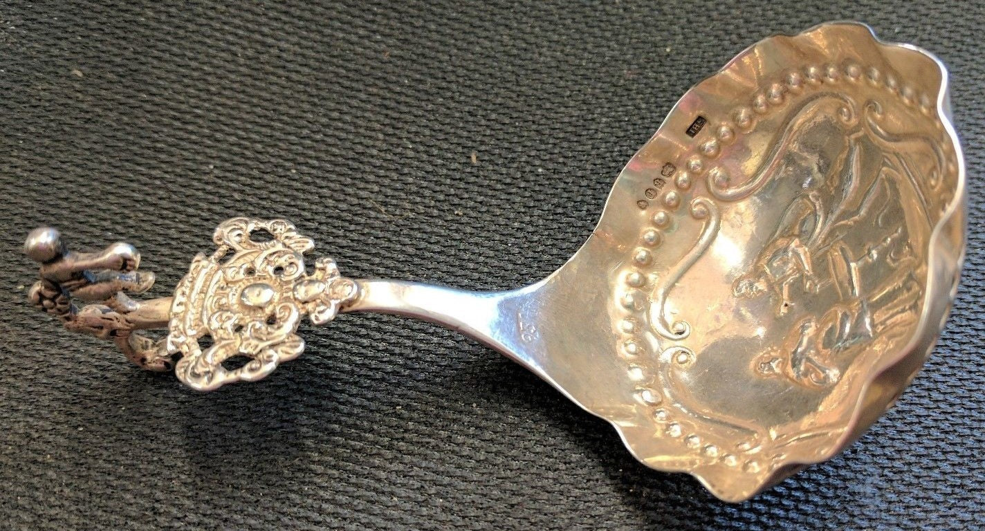 1892 Sterling Tea Caddy Spoon Dutch S B Landeck London Repousse Hallmarked