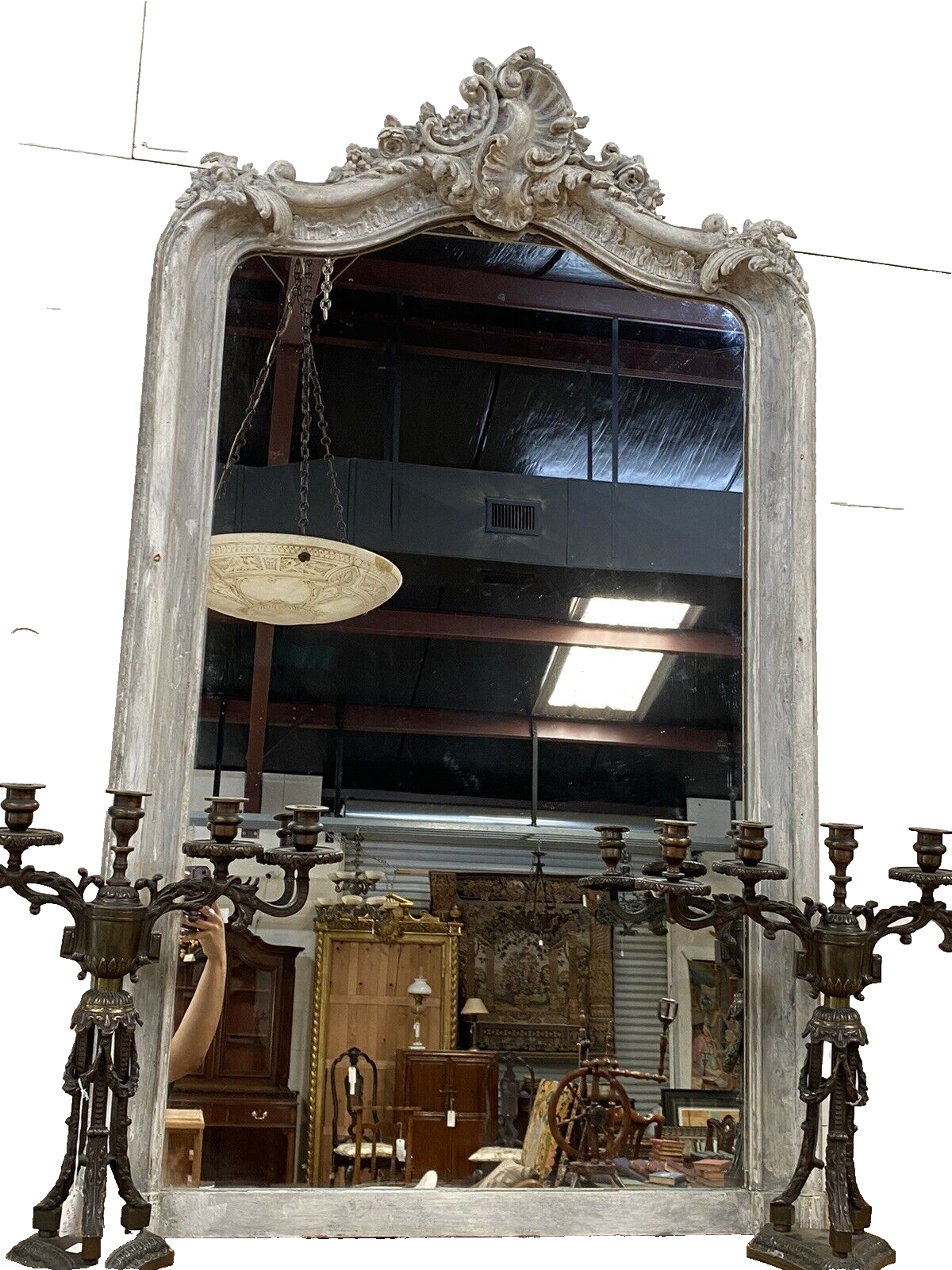 Painted Antique French Louis XV Rococo Style Floor Entryway Mirror 58" x 35"
