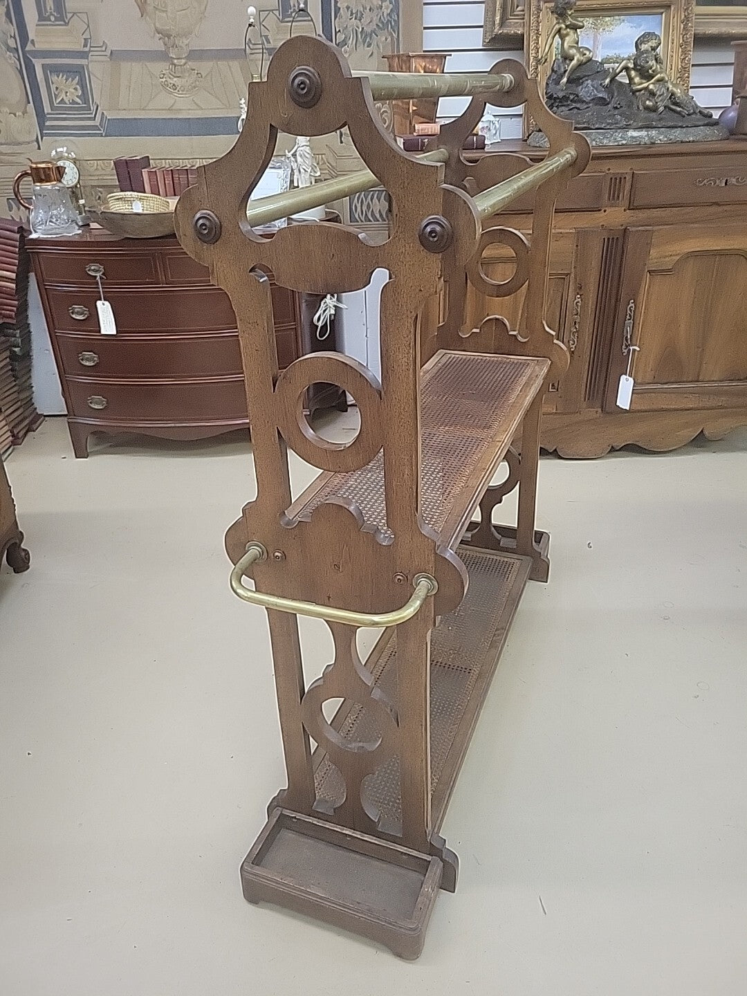 Antique Caned French Walnut & Cooper Jette Habits Luggage Rack Umbrella Stand