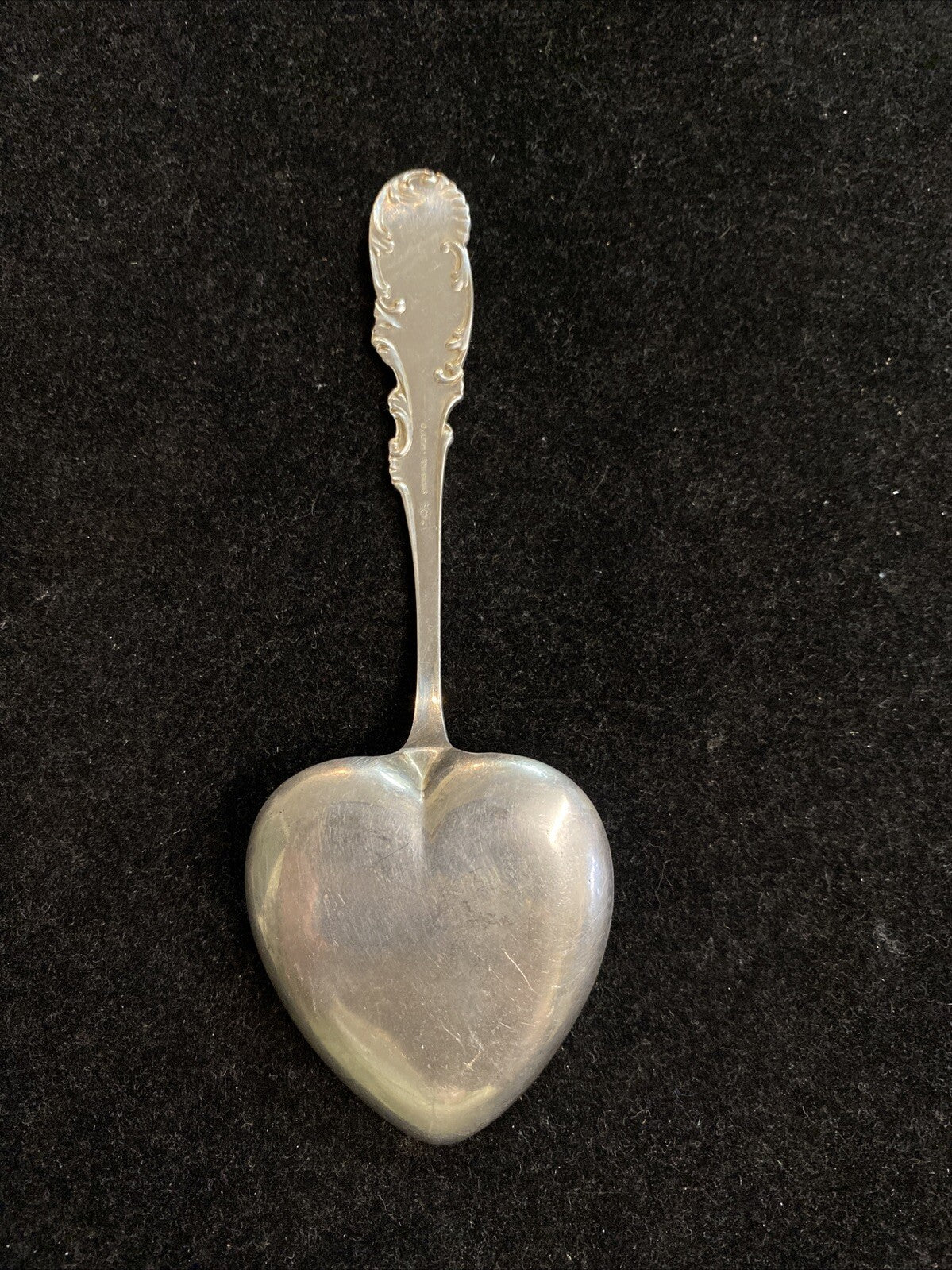 Antique 1892 Whiting Sterling Silver Heart Shaped Nut Spoon in Orleans Pattern