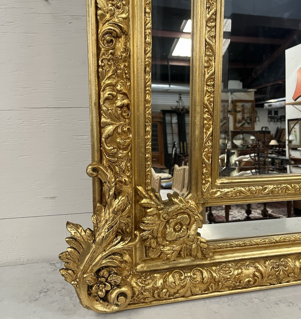 80.5" PAIR OF LARGE LOUIS XV GILT GOLD PARCLOSE CUSHION MIRRORS