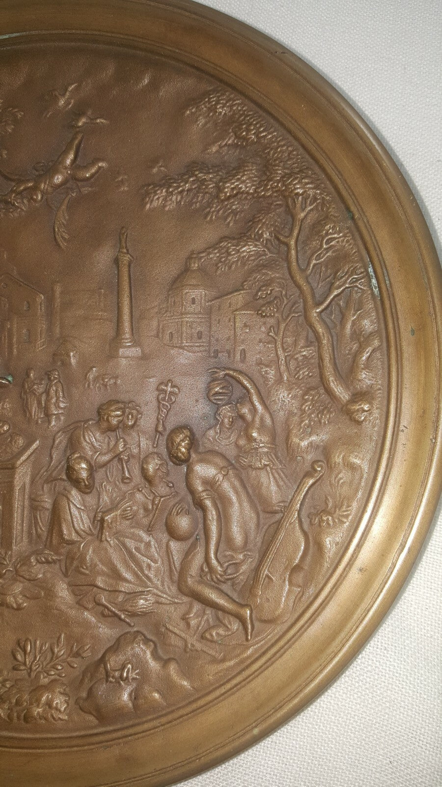 10" Solid Cast Bronze Plaque Plate Charger Roman Greek c 1800's 4.5 lbs