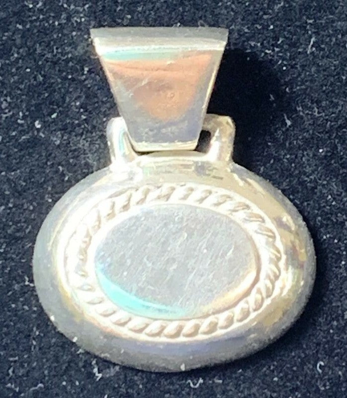 Sterling Silver small oval slide  pendant edge engraving design 8.5g