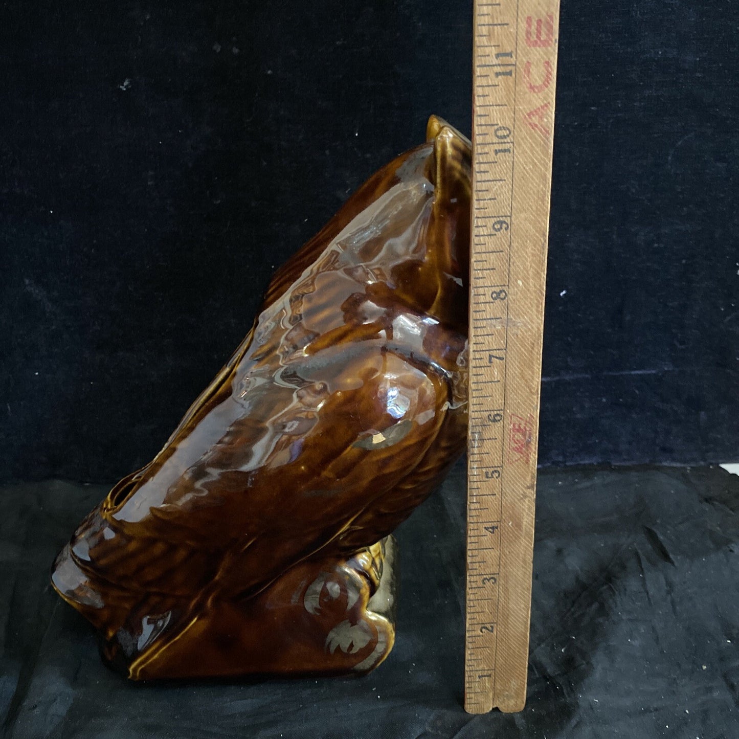 VTG Ceramic Brown & Gold Tone Owl Planter