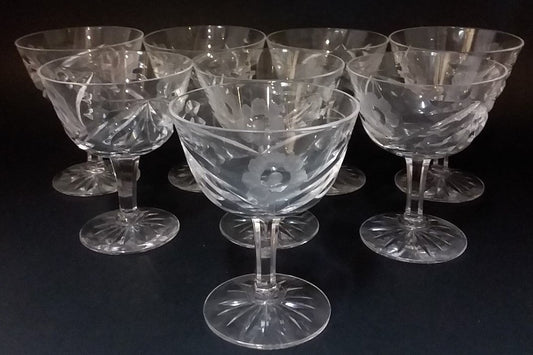 8 Kosta Boda KOS2 Cut Floral Design Crystal Liquor Cocktail 3 5/8'' $144 Retail