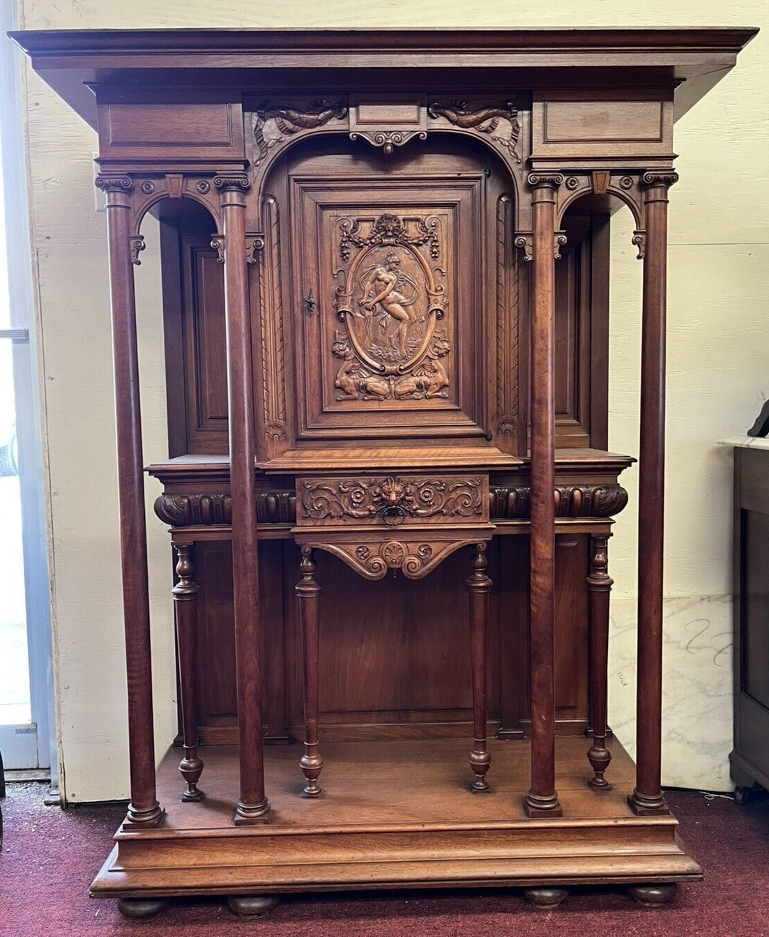 ANTIQUE FRENCH WALNUT WINE OR LIQUOR CABINET 58"H x46"W CREDENCE CHEST