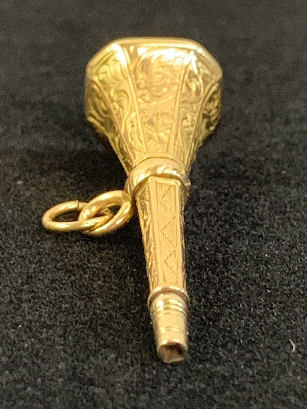 Antique Victorian Bloodstone Watch Key  Yellow Gold Beautiful Chasing Work