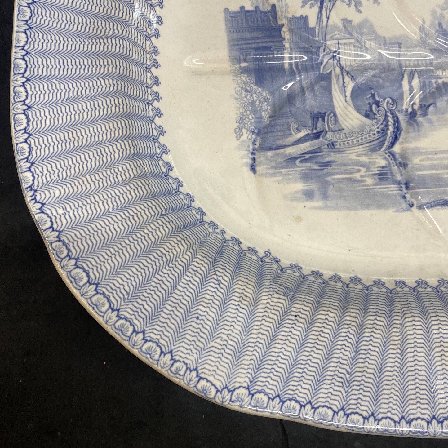 19.5" Blue White English Meat Platter W. K. Harvey 1845 Lindisfarne Castle KM11