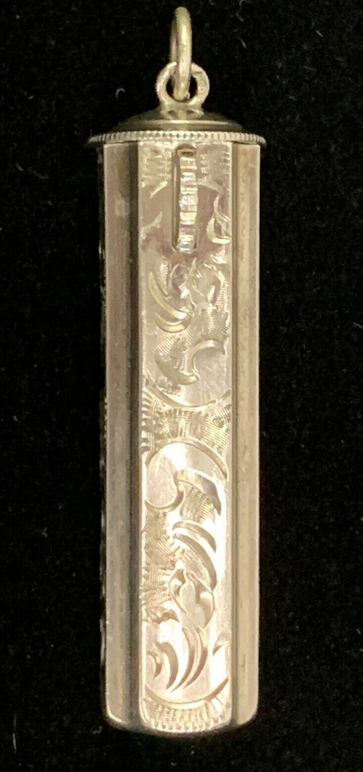 Antique Sterling Silver Lipstick Holder Pendant Chatelaine Edwardian English