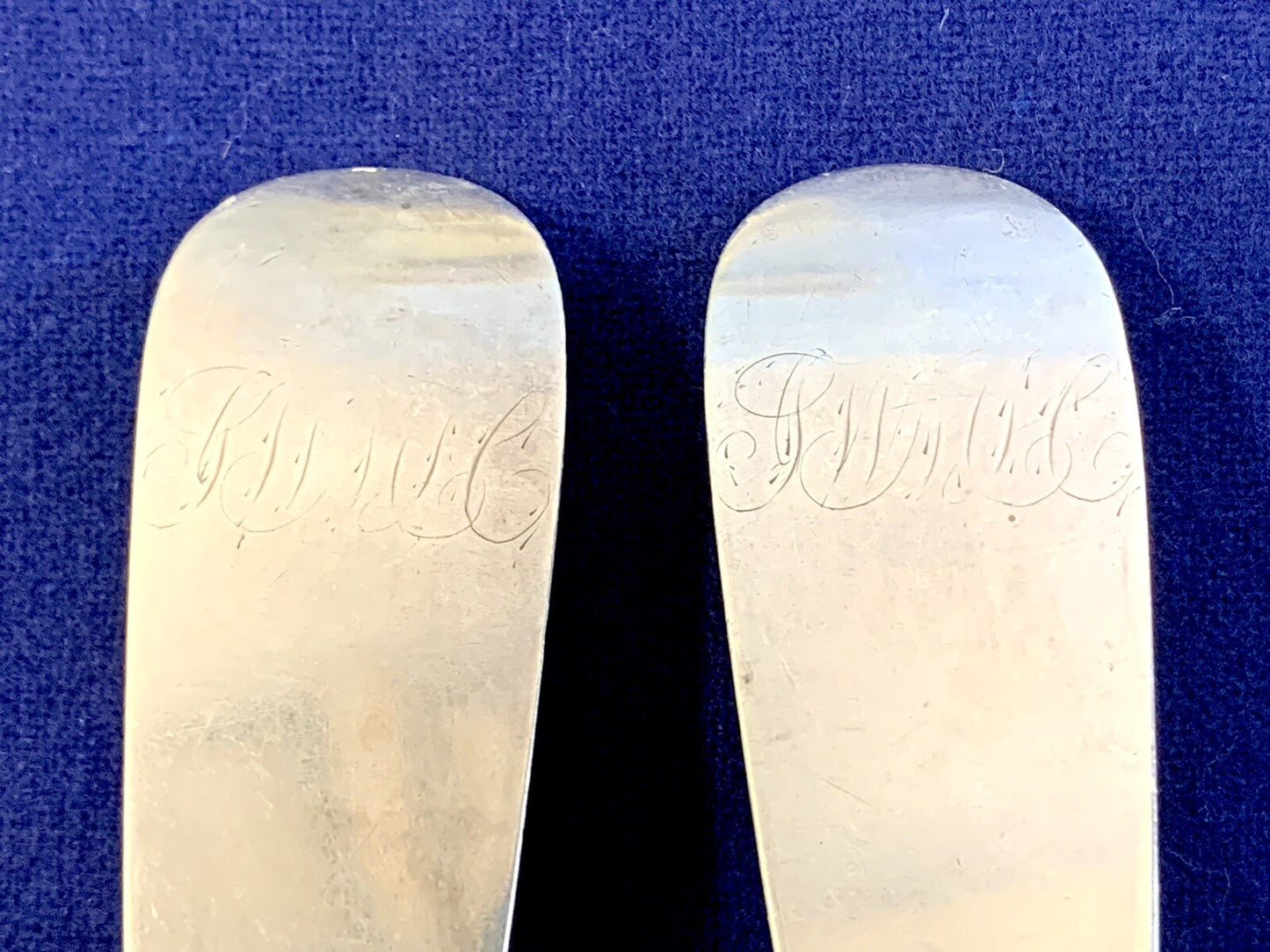 Coin Silver by James Watson from Philadelphia Pair Large 8" Serving Spoons 1820