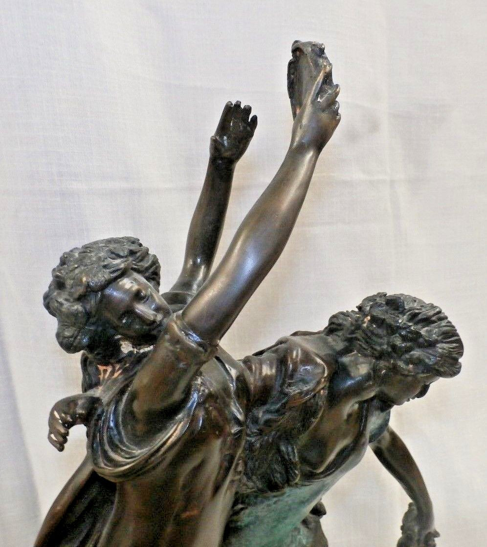 Bronze Bacchanalia Statue Clodion 2 Women Dancers Celebrating Wine Tambourine