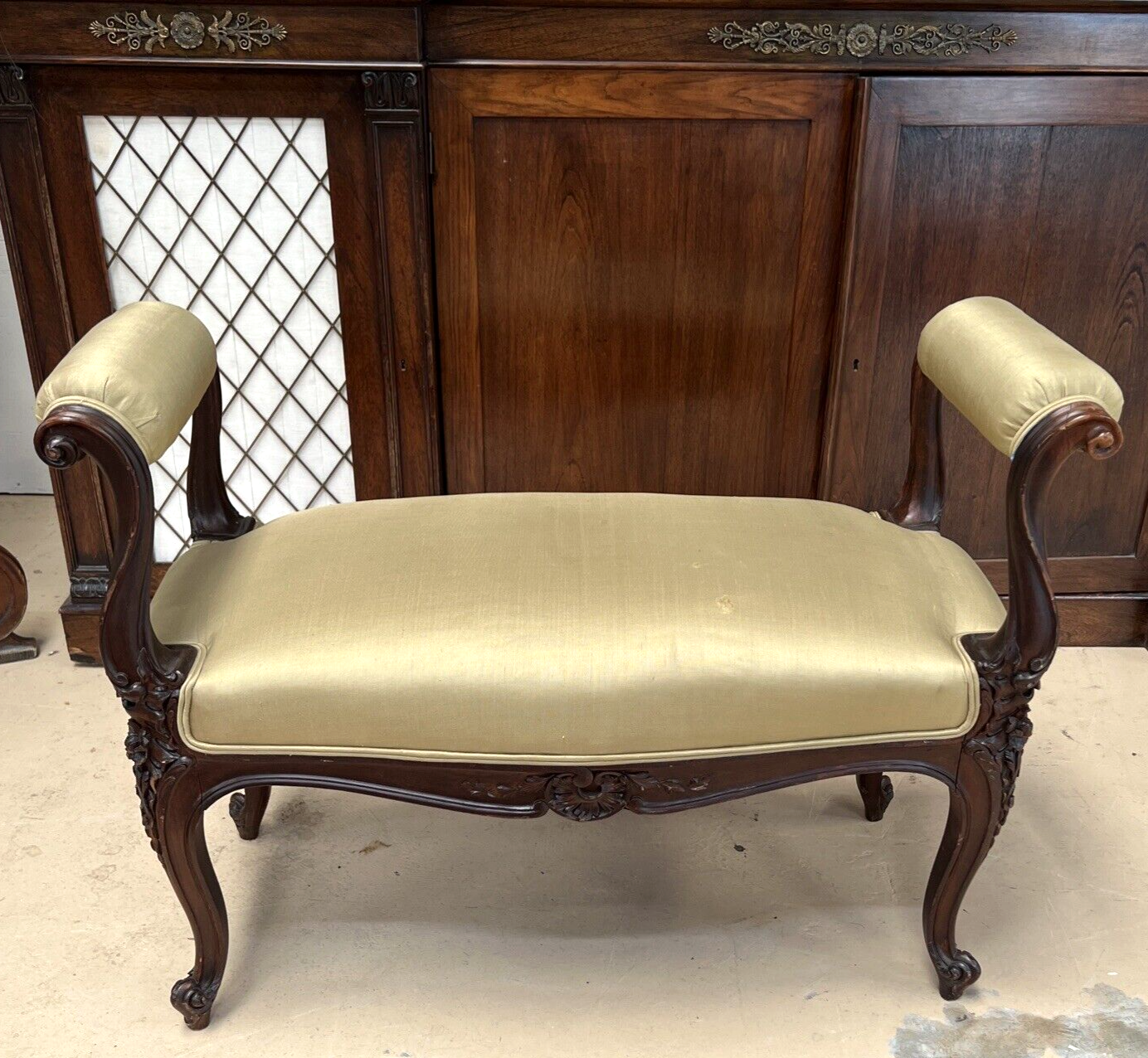 Antique French  Louis XVI Carved Wood Window Bench