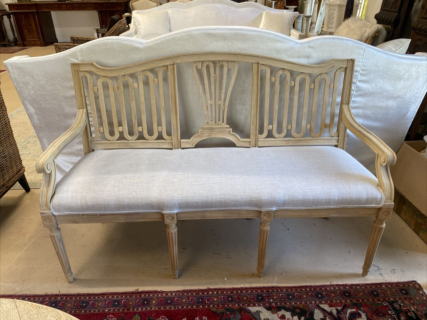 Pair of Gustavian Style Bleached White Oak Swedish Benches 34"h x 56"w