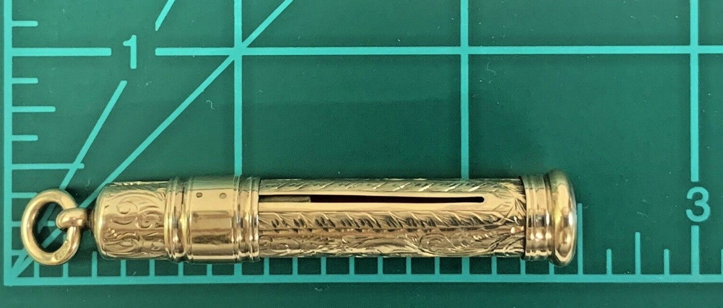 Antique 9 Kt Gold Pencil Holder w Pencil 1910's Edwardian w Bale for Necklace