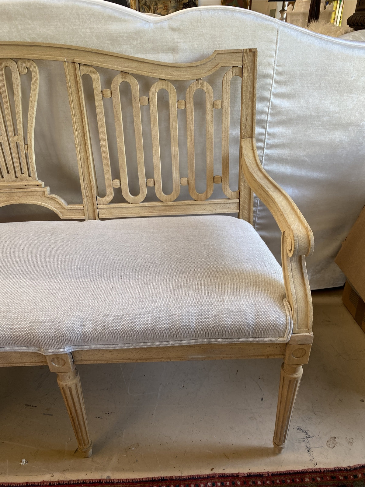 Pair of Gustavian Style Bleached White Oak Swedish Benches 34"h x 56"w