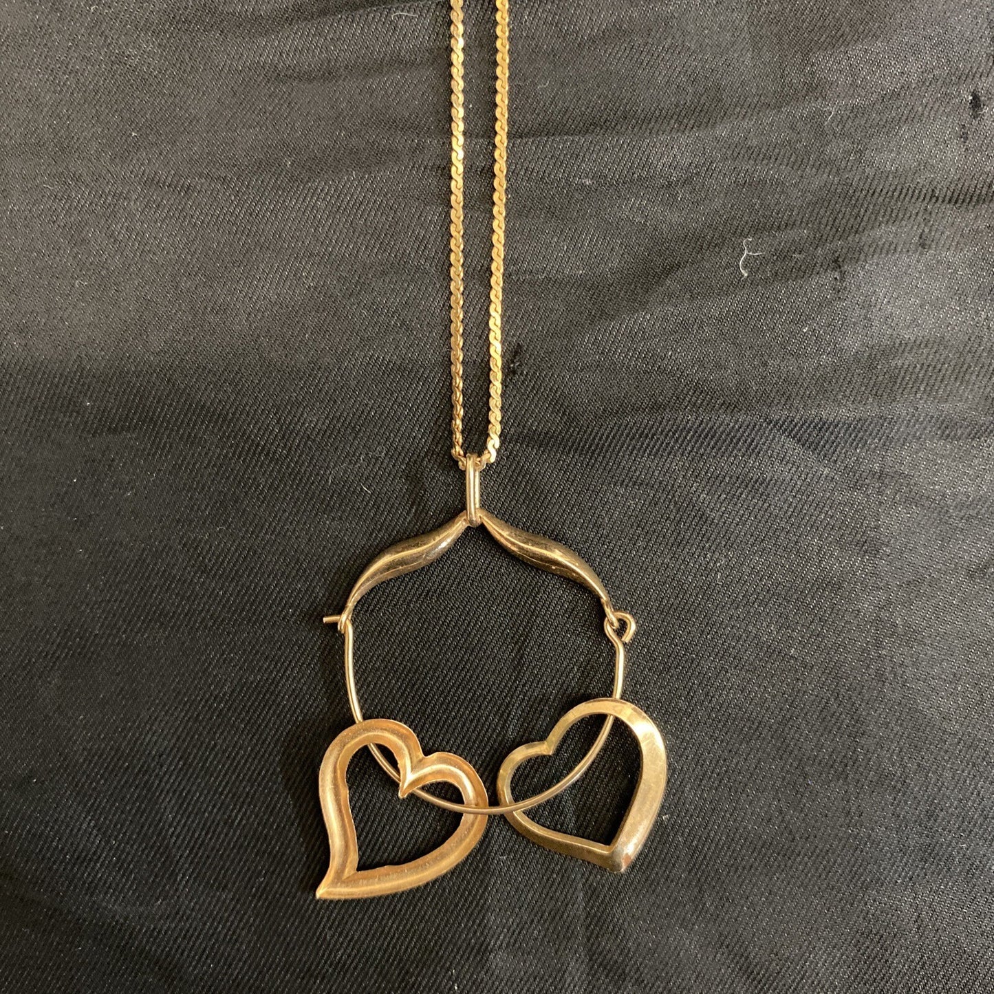 14K Necklace 36" w/ Charm Holder  & 2  Heart Pendants 8.3g CB7