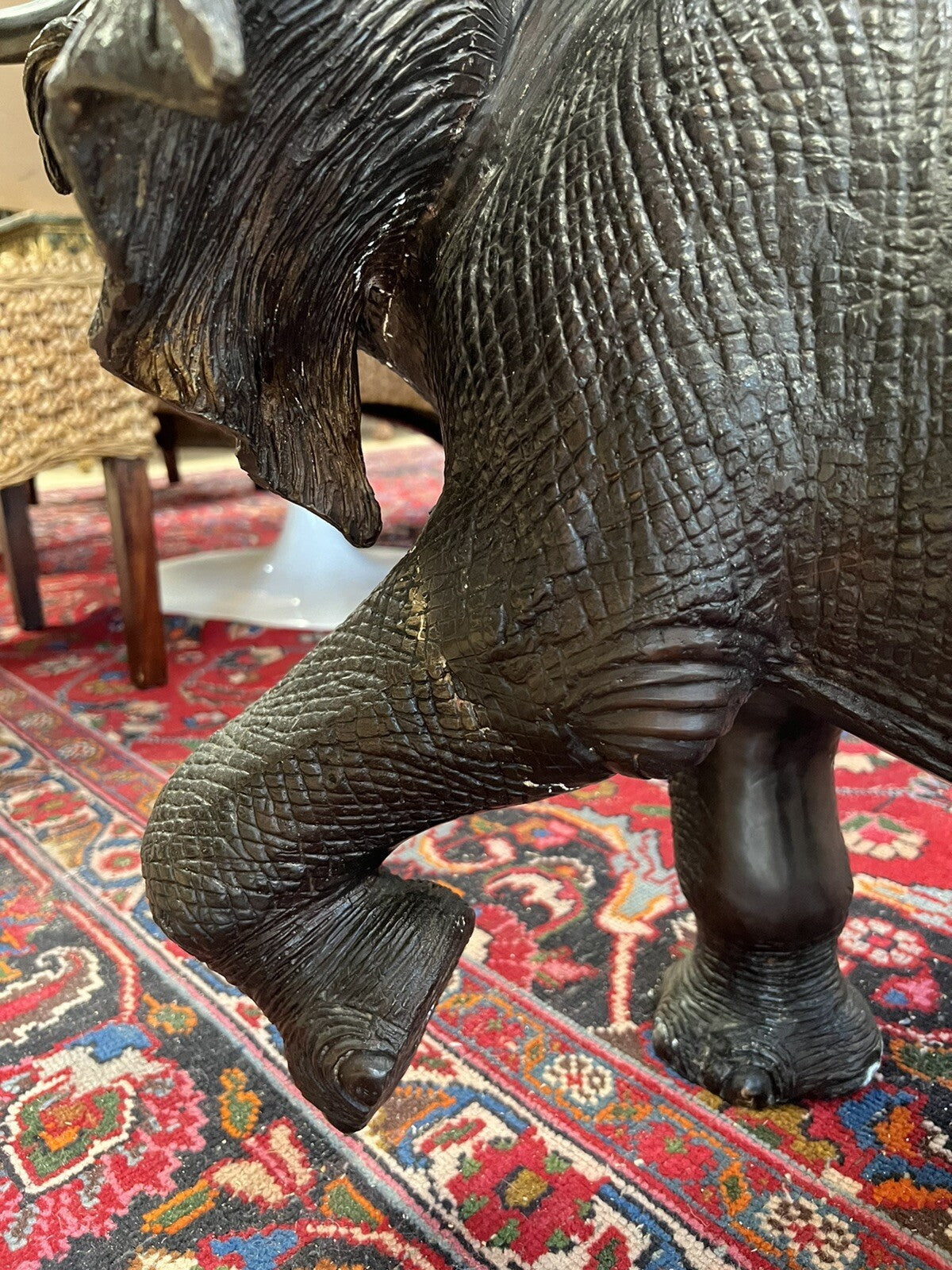 Large 44" Long Bronze Elephant Statue Wildlife Sculpture Walking w/ Tusk Up