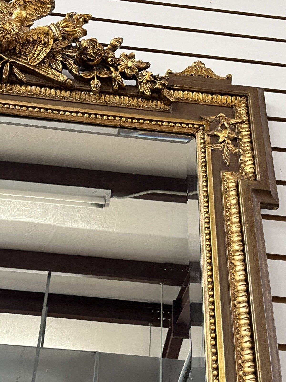 40" x 75" Tall Palladian Gilded Gold  Mirror w/ Bird Motif Crown