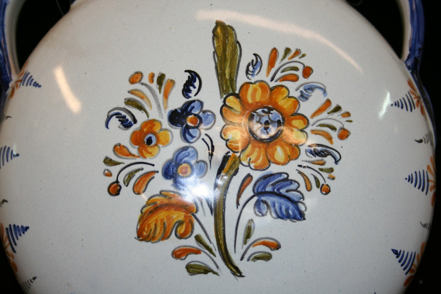 Vtg Spanish Majolica Wine Water Canteen Pilgrim Flask Pitcher Talavera