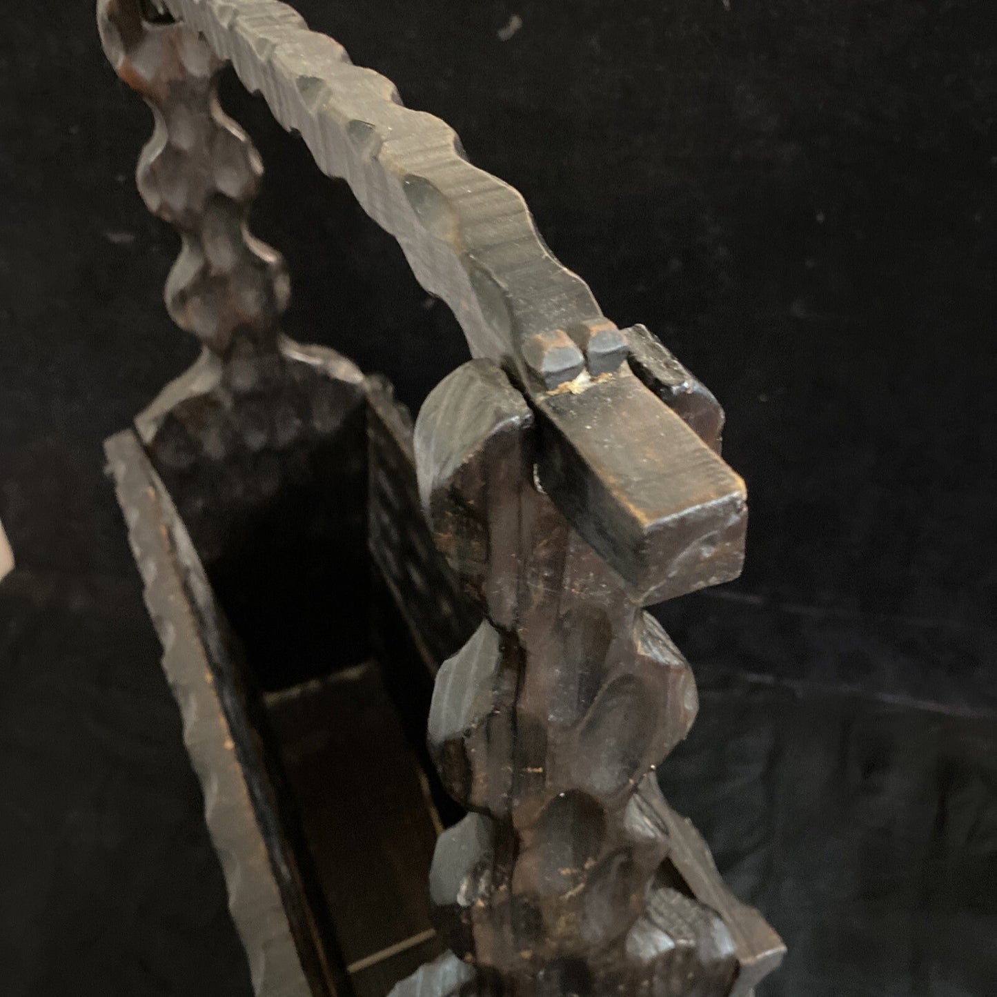 Spanish Brutalist Carved Wood Magazine Rack Vintage Farmhouse Lodge Rustic