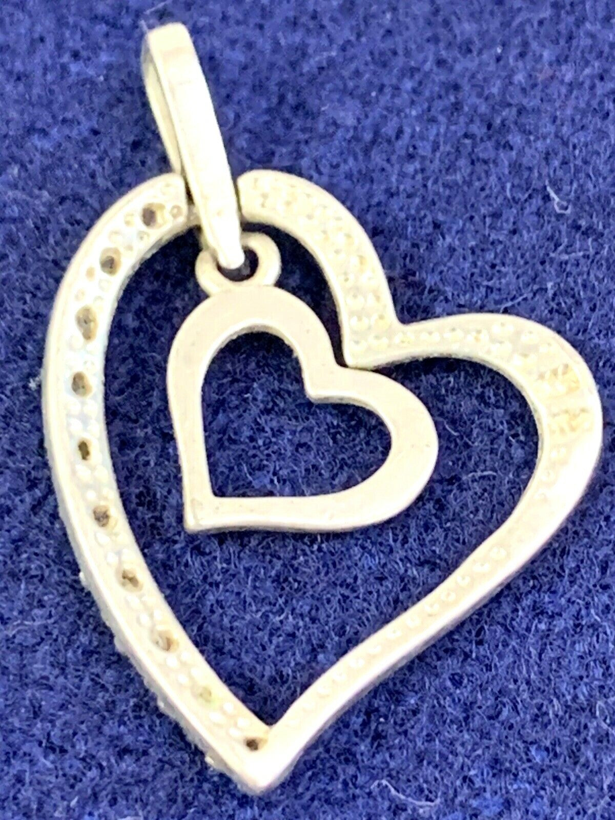 925 Sterling Silver C Z Double Open Heart Design Slide Pendant