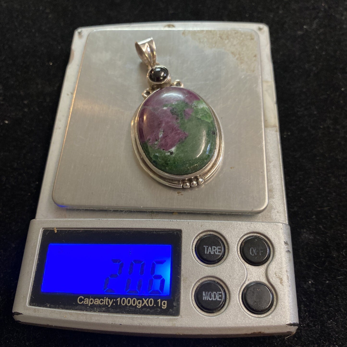 925 Sterling Silver Large Ruby Zoisite & Garnet Gemstone Pendant 20.6g