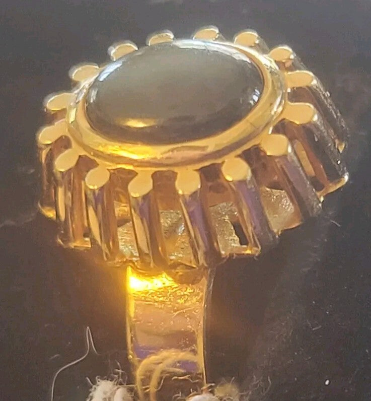 Vintage MCM 14k Yellow Gold Ring PMC Natural Black Cat Eye Gem 6.4 G Size 6.5
