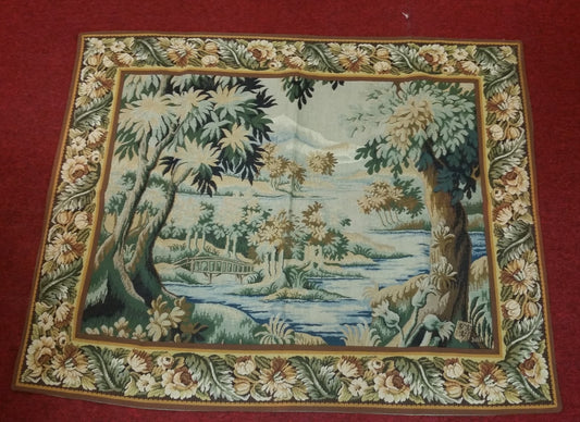 Tapestry Landscape with Bridge 35"x45" Foret de Marly Hunting Ground of Fr Kings