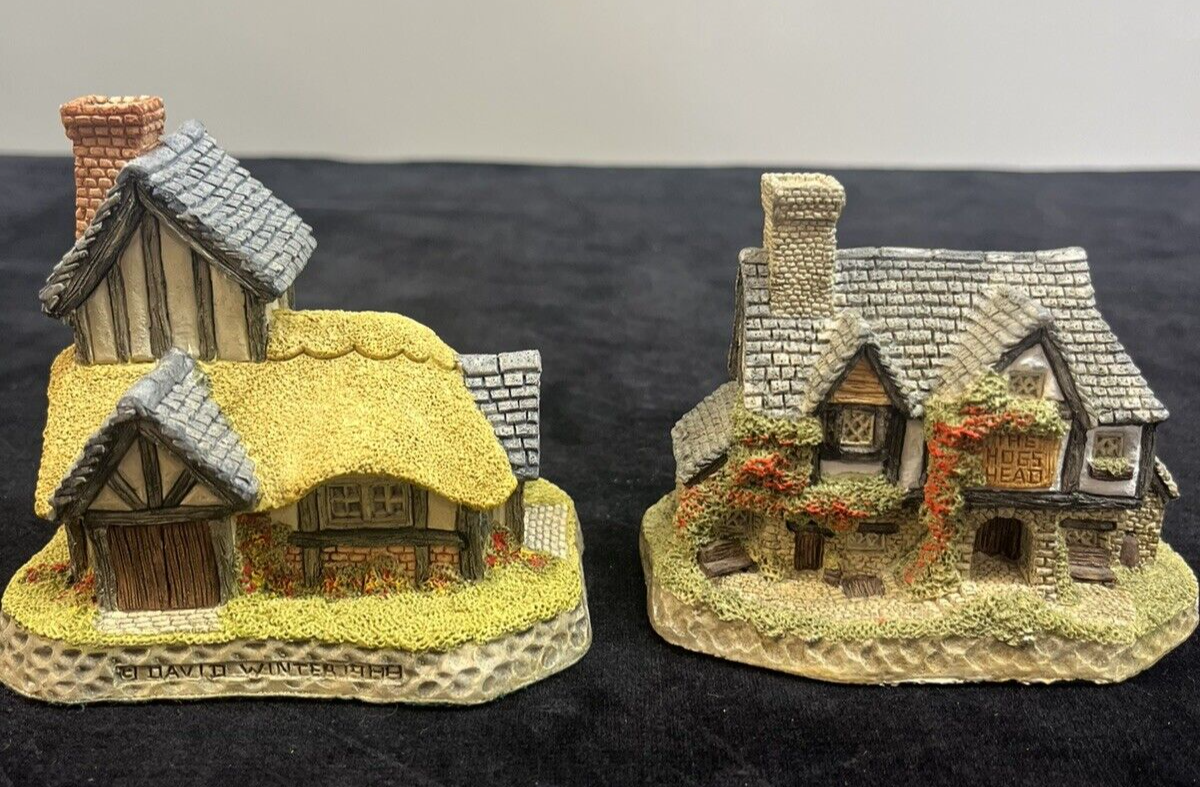 David Winter Cottages Lot Of 4: Cobbler, Hogs Head Beer, Pottery, Cartwrights