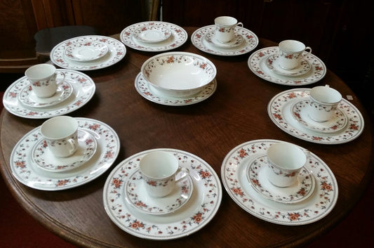 27 PC Set of Sheffield Anniversary China 10 dinner plates, 7 c/s, serving bowl