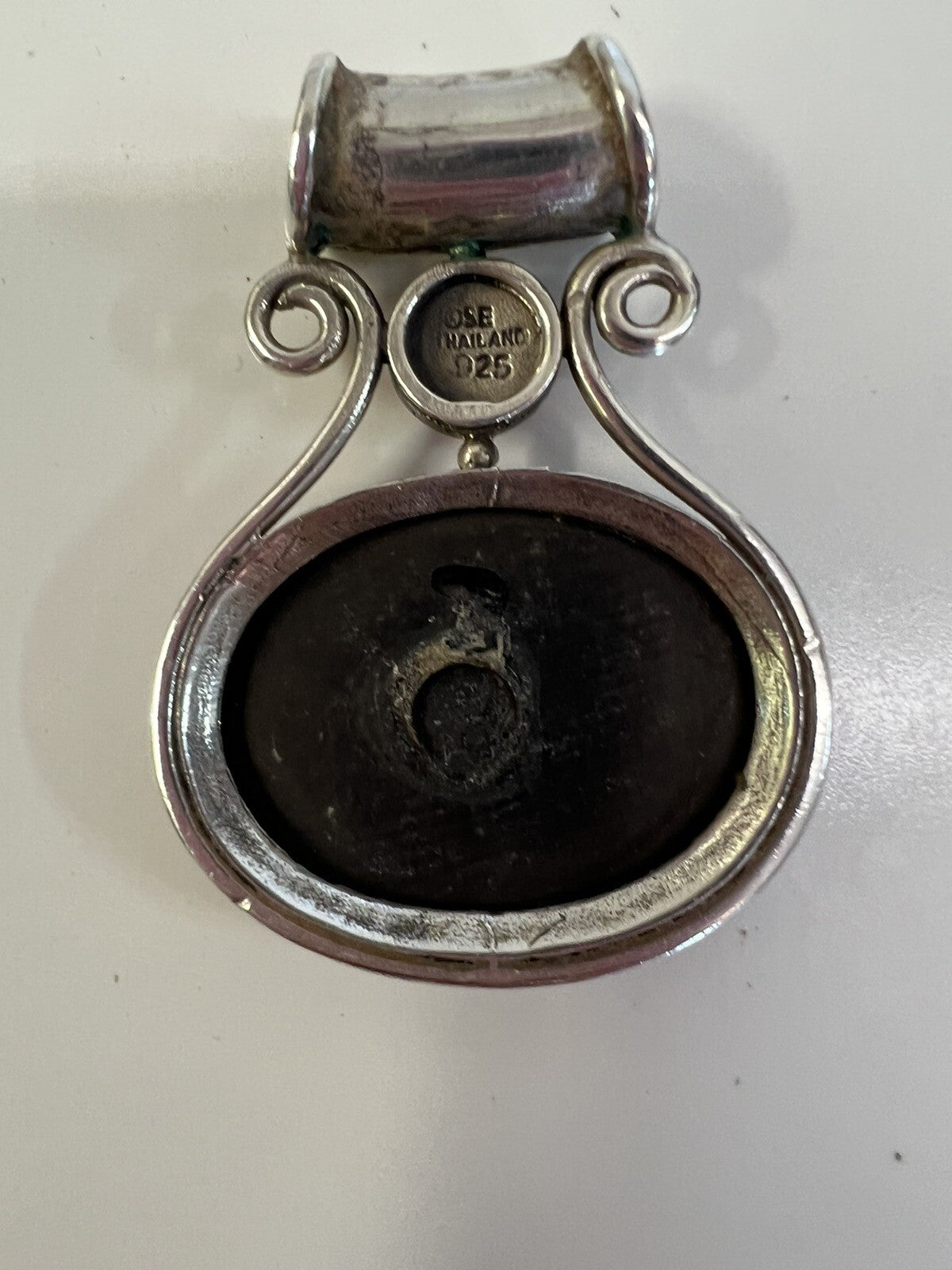 Sterling Silver Pendant Black Onyx w Red Cabochon marked DS 925