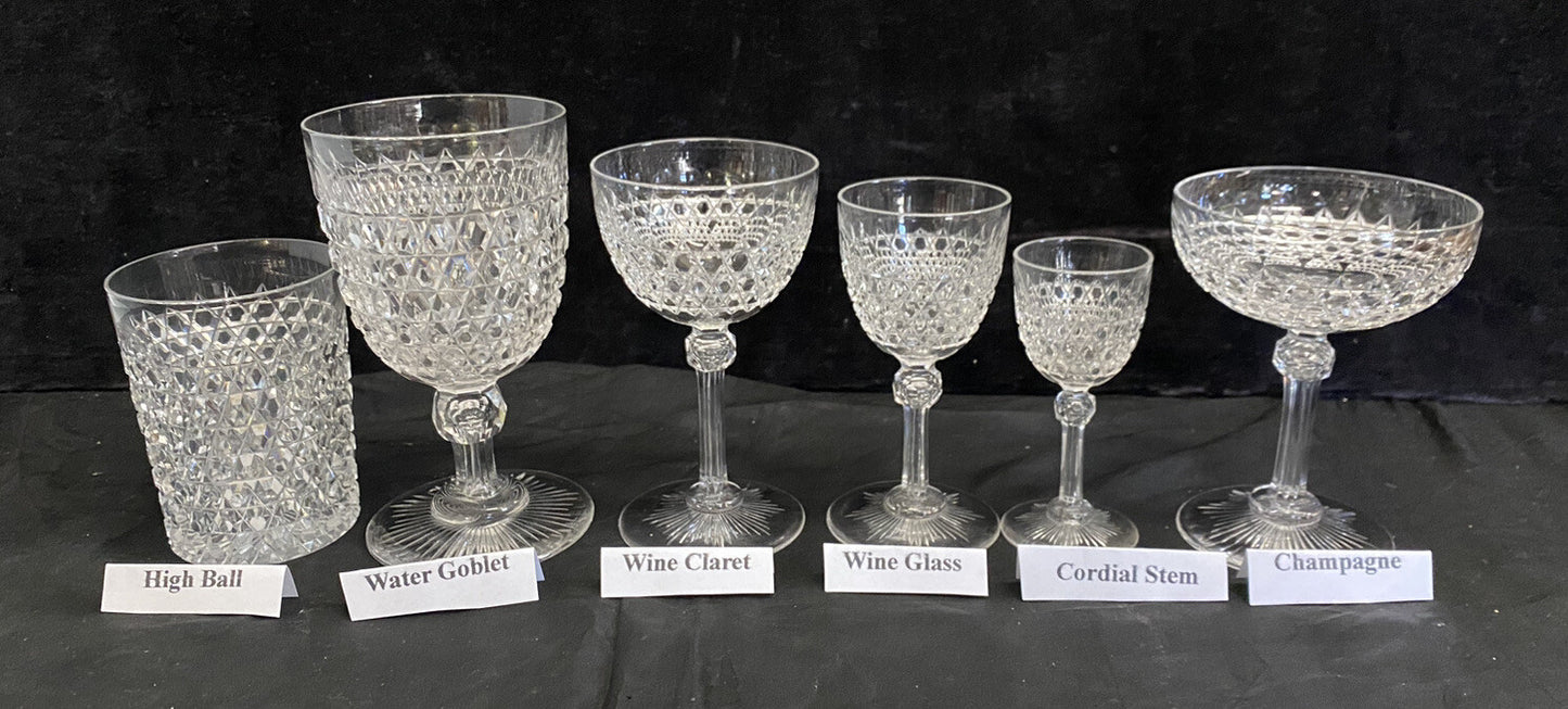 1875 Dorflinger Diamond Hob Saucer Champagne Brilliant Cut Glasses 4.75" BH313C