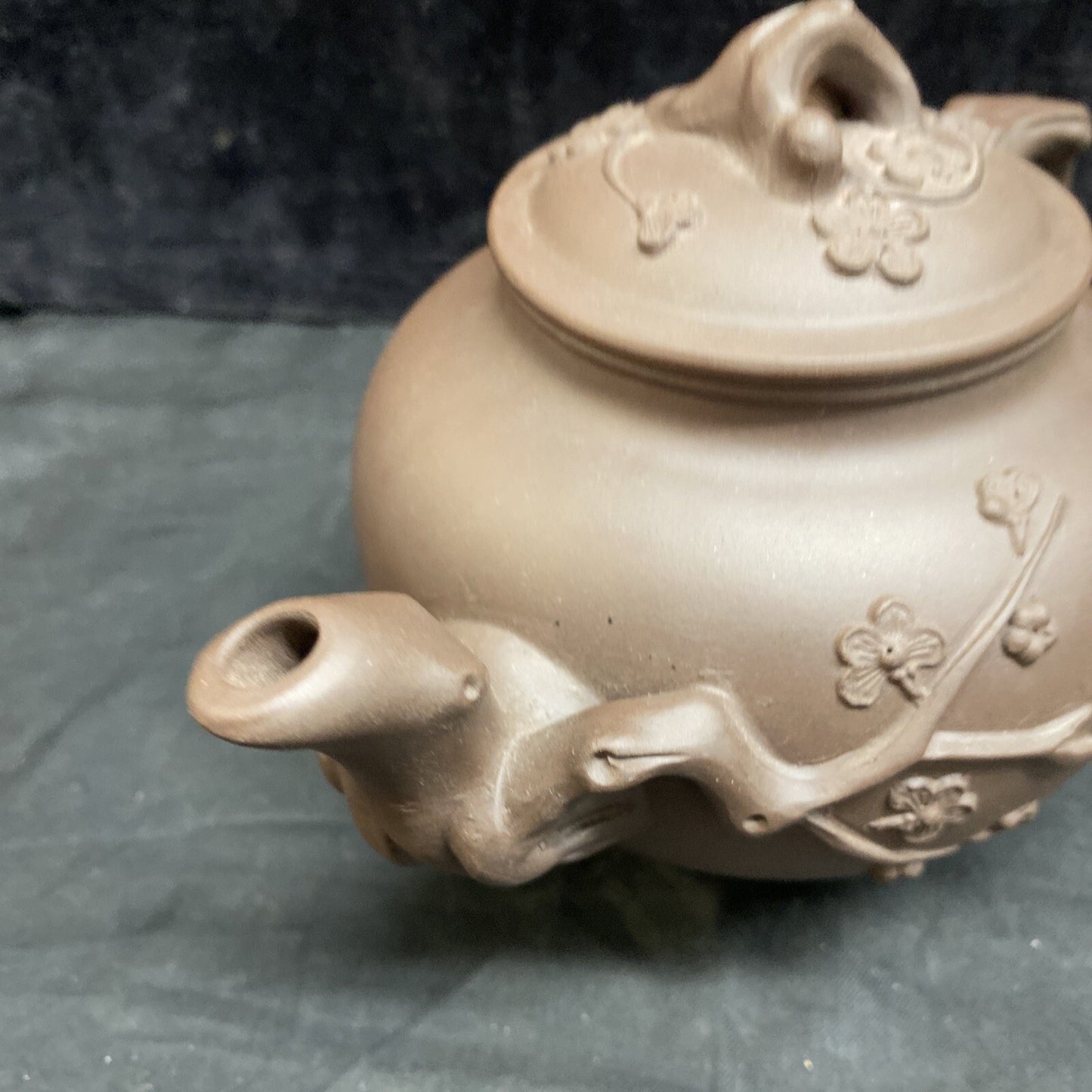 Signed Chinese Yixing Zisha Clay Handmade Longevity Cherry Tree Motif Teapot