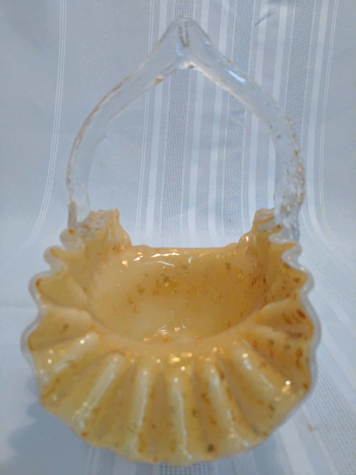 VICTORIAN ENGLISH STURBRIDGE Gold CASED GLASS BASKET W/ THORN HANDLE