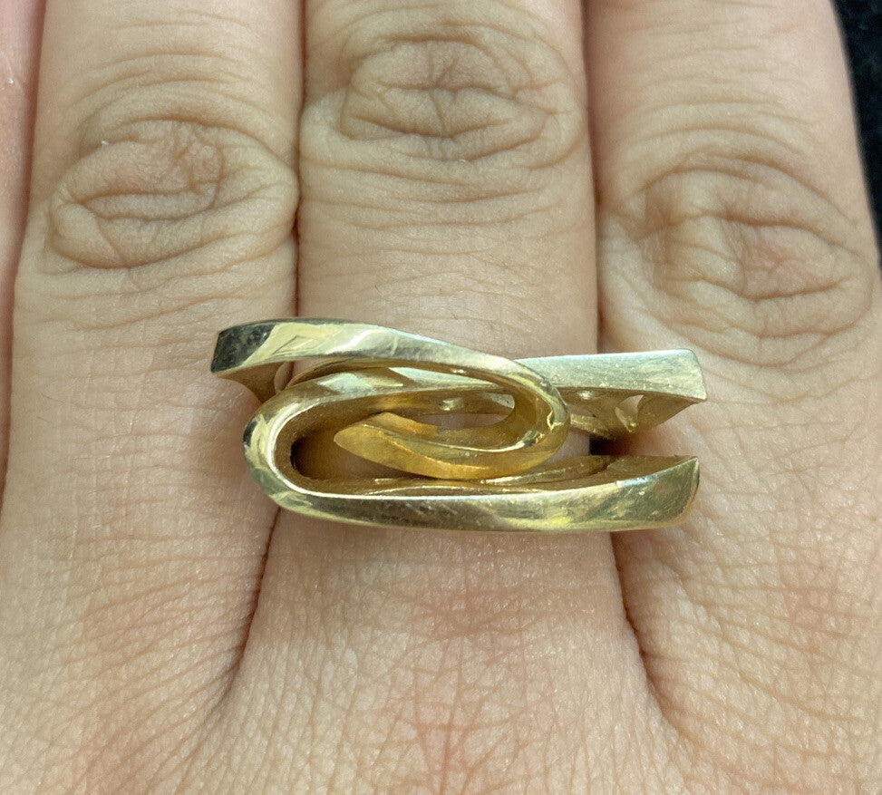 14K Solid Yellow Gold  Modern Ring Italy 6.6 g Signed "AND"  size  7.75  CB5