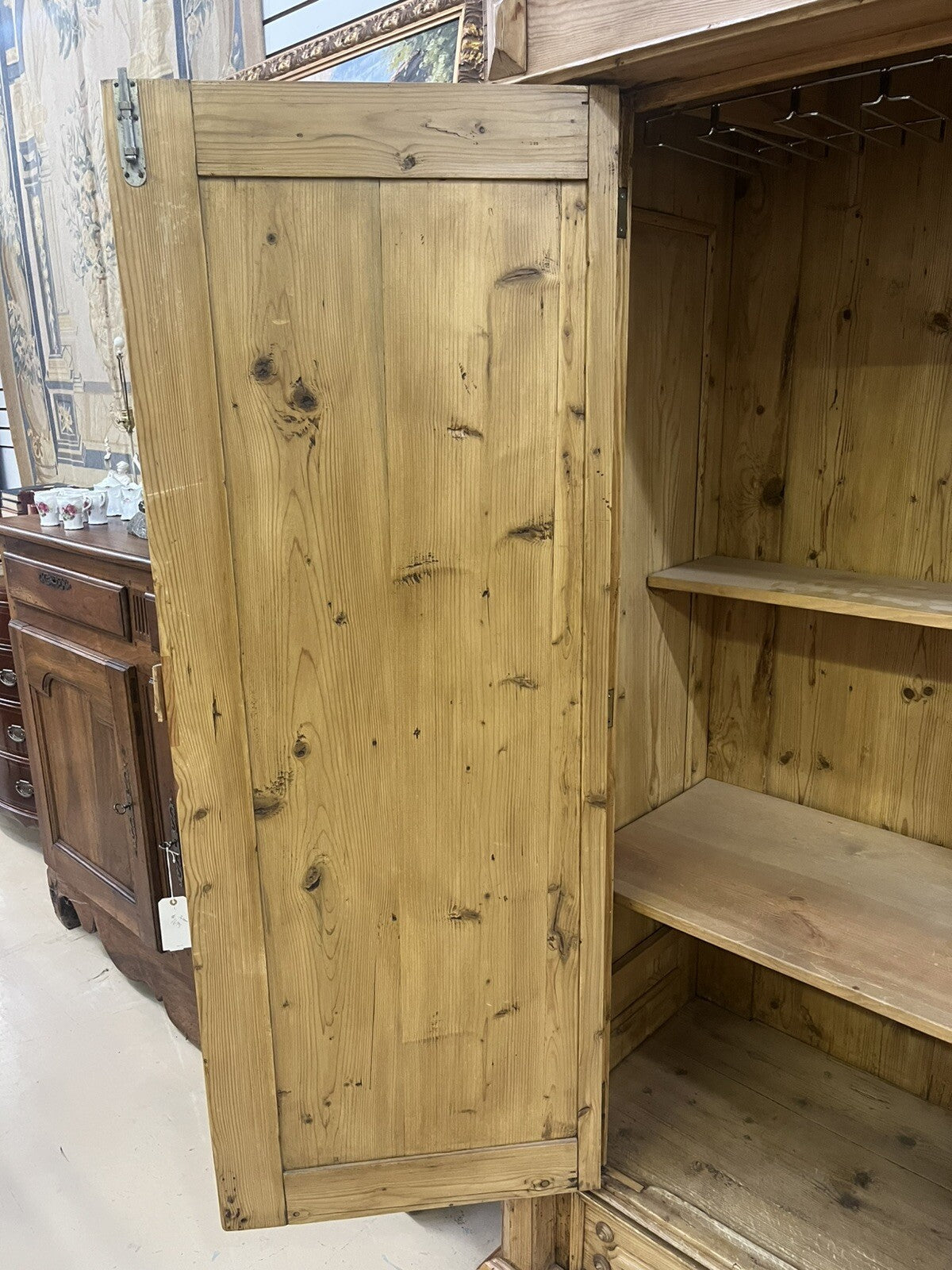 BLEACHED PINE CARVED PINE ARMOIRE CONVERTED BAR WINE LIQUOR CABINET 78" HIGH