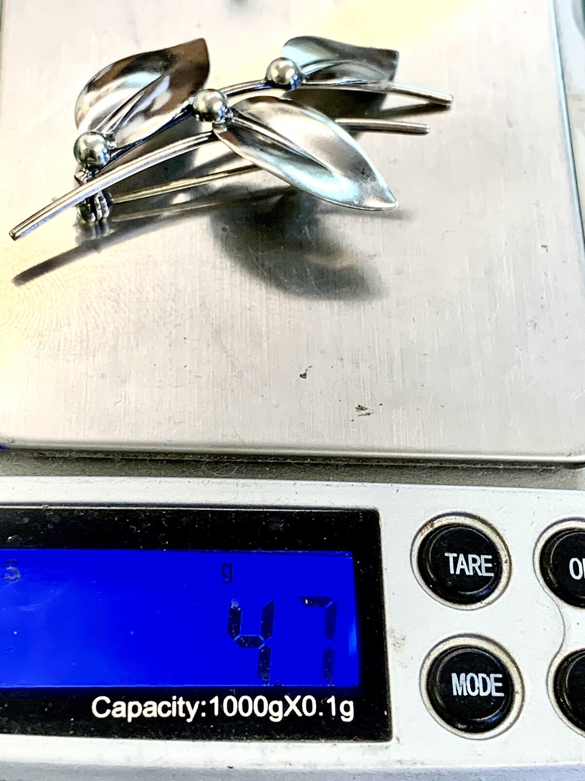 Vintage N E From Sterling 925 Denmark Three Leaf & Berries Brooch Pin