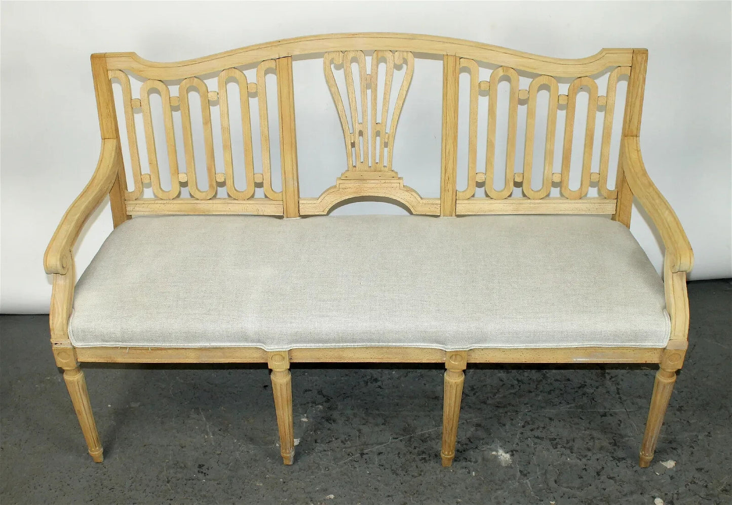 Pair of Gustavian Style Bleached White Oak Swedish Benches 34"h x 56"w
