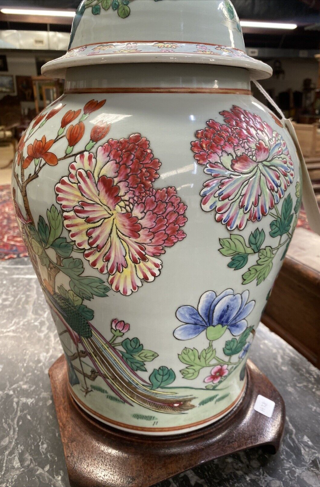 Covered Ginger Jar Famille Rose Qing Dynasty 19c Period Vase Foo Dog