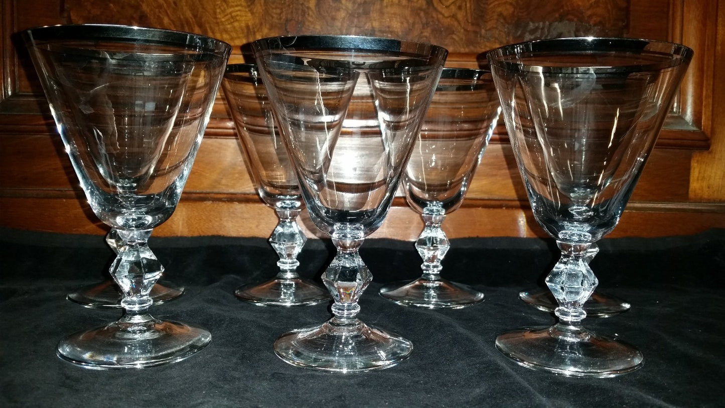 Glastonbury Lotus Brookmere Set of 7 Water Wine Glasses Platinum Trim